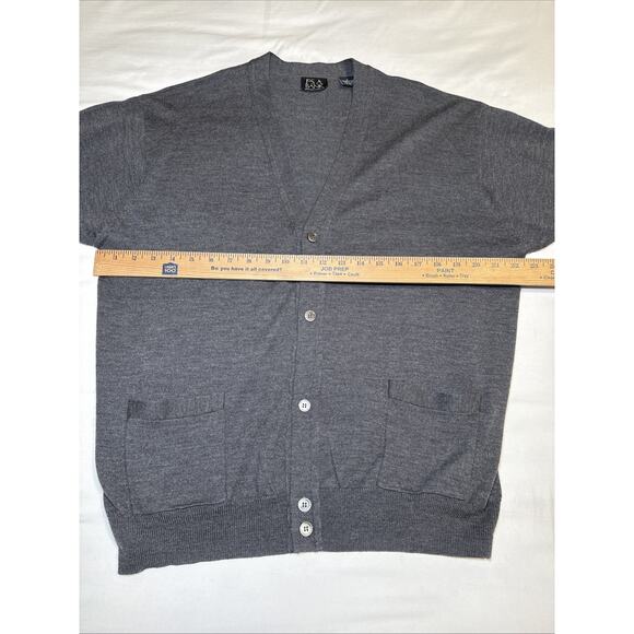 Jos A Bank Signature Cardigan Sweater Mens Lg 100% Merino Wool Button Gray EUC - Picture 5 of 11